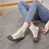 257高帮罗马凉靴女春夏真皮镂空洞洞鞋 牛筋软底平跟复古休闲凉鞋