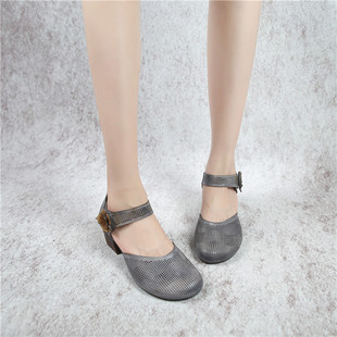 手工复古软底鞋 651中粗跟花朵凉鞋 女春夏新民族风镂空洞洞鞋