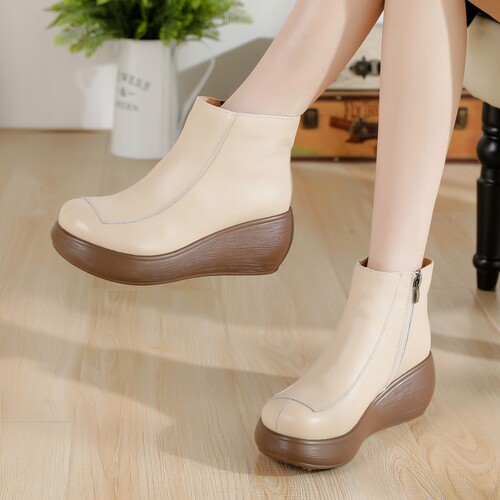 软底厚底米白色防滑坡跟