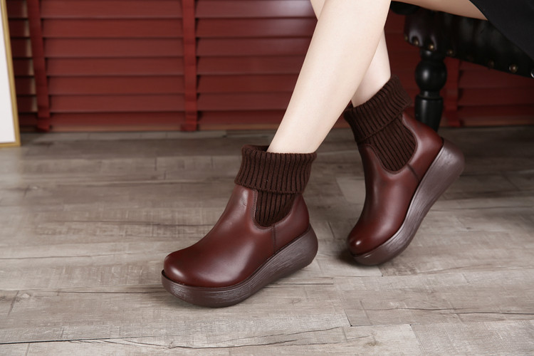 毛线口厚底靴软底民族风复古皮鞋短靴马丁靴冬新款针织皮靴圆头棉,女鞋,时装靴,淘宝优惠券,粉丝福利购,淘宝优惠卷