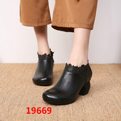 原创复古单鞋 669春新款 中跟 妈妈鞋 手工花朵女鞋 单鞋 真皮软底皮鞋