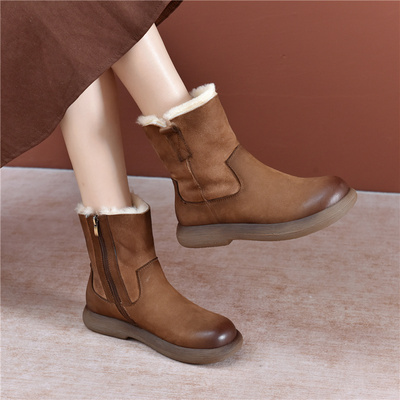 木森鸟皮毛一体雪地靴女