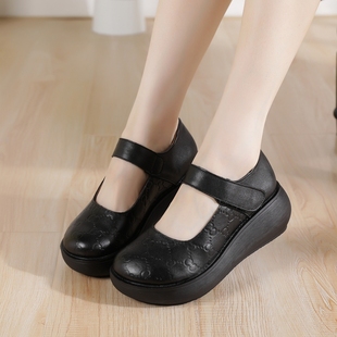 春秋民族风原创复古圆头手工鞋 厚底松糕鞋 软底真皮妈妈鞋 871单鞋