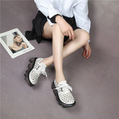 331洞洞鞋 春夏复古真皮系带松糕休闲鞋 森女厚底英伦风防水台镂空