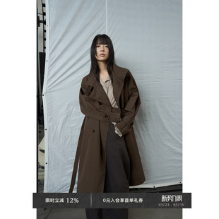 双排扣风衣 秋冬缩皱感棉锦混纺偏门襟轻薄简约中长款 Veega Chic