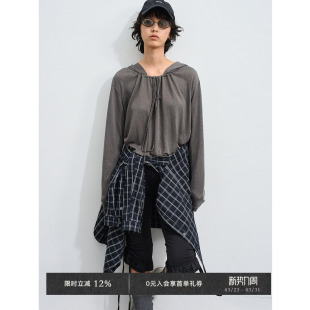 罩衫 莱赛尔雪花针织连帽宽松圆领长袖 t恤 Chic Veega