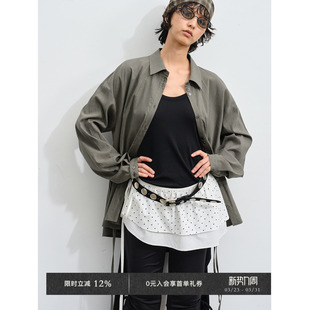 竹纤维天丝亚麻塔克切线系带两穿衬衫 Veega Chic