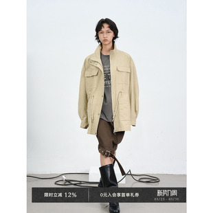 风立领可调节中长款 做旧褪色水洗效果工装 夹克风衣 Chic Veega