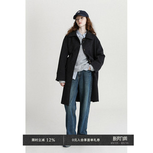 翻领秋冬呢大衣外套 单排双扣纤维肌理麻灰质感中长款 Veega Chic