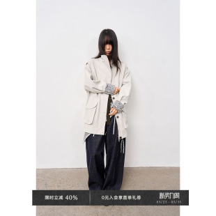 6折 口工装 Veega 分割抽绳收腰立体口袋印花袖 风衣外套 Chic