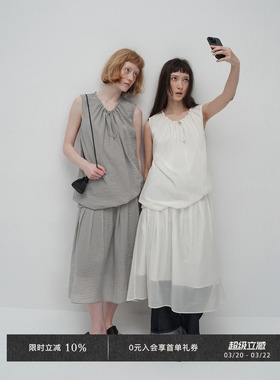 Veega Chic 网纱拼接微透设计感抽绳背心连衣裙