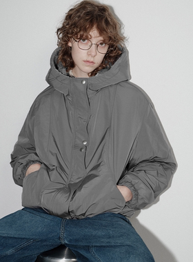 【5折】Veega Chic 连帽拼毛门襟双活页弧形解构分割夹克