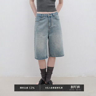 怀旧水洗浅蓝休闲直筒五分牛仔裤 Veega 经典 率性时髦 Chic