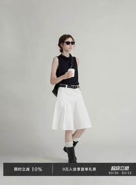 Veega Chic 春夏100精棉加捻通勤工艺小高领无袖上衣背心小衫