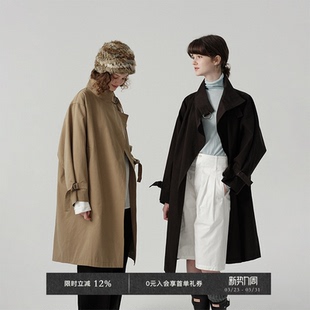 两色中长款 斜纹棉宽松显瘦气质翻领D字扣敞开式 风衣 Chic Veega