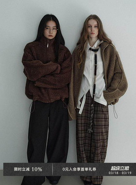 Veega Chic 圈圈毛环保皮草拼接灯芯绒下摆抽绳立领廓形外套