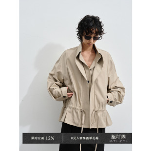 Veega 风衣 Chic棉感休闲双领设计感下摆抽绳褶袖