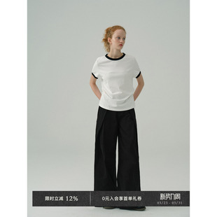 T恤 春夏100新疆棉撞色圆领设计感简约腰部抽褶短袖 Veega Chic