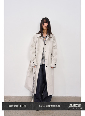 Veega Chic 设计感纽结领带翻领抽碎褶廓形长款风衣