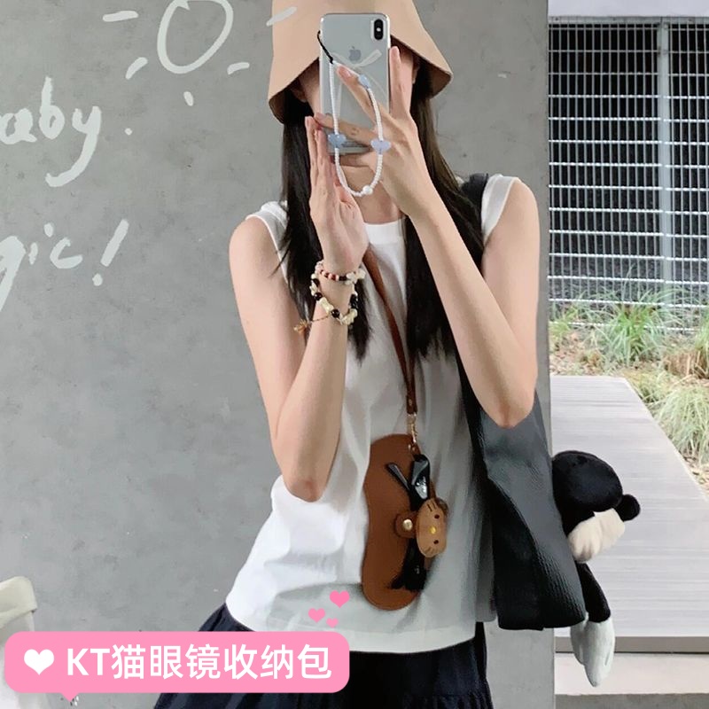 宅女黑皮KT猫可爱百搭眼镜盒太阳墨镜包ins便携眼镜保护袋收纳袋