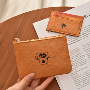 可爱小狗杜邦纸可水洗证件包卡包名片夹纯色卡套复古设计零钱包女