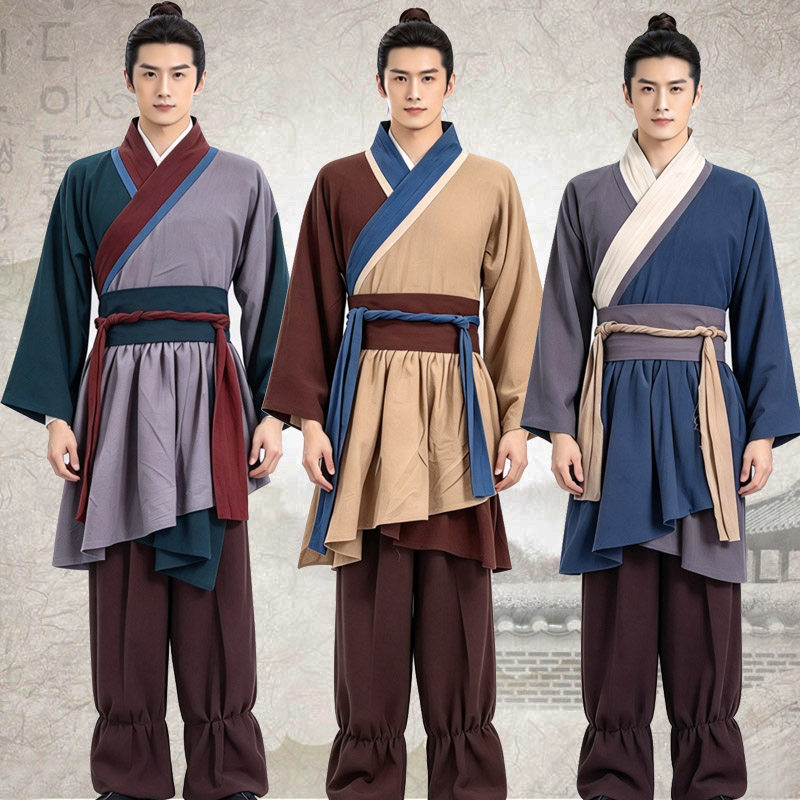 古装男士汉服平民百姓村民棉麻群演复古棉麻工作服侠客文人演出服