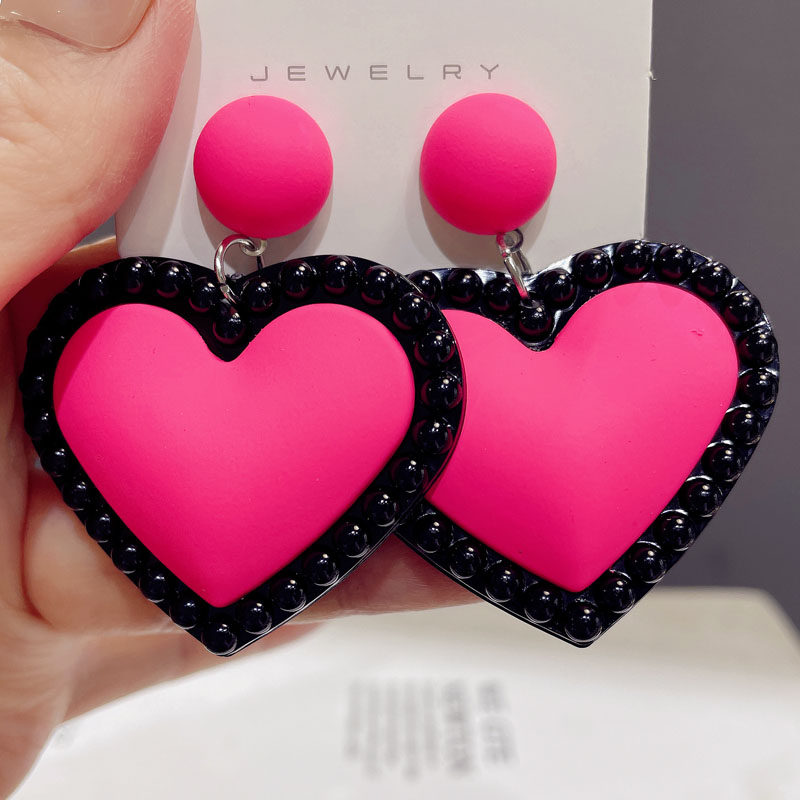 多巴胺芭比耳饰品超仙可爱小清新爱心耳环大号显瘦糖果色心形耳环