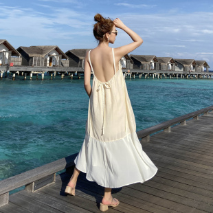 马尔代夫海边度假风连衣裙热带大露背性感显瘦吊带裙三亚沙滩裙女