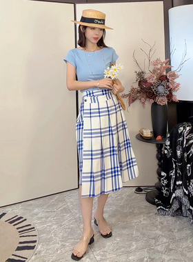 小个子显瘦法式风格纹半身裙女A字显瘦气质中长裙 260503