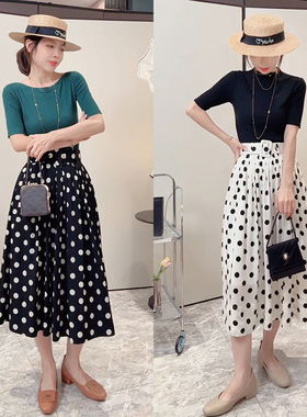 【揉碎星光】新款法式波点半身裙高腰气质A字半裙 250222