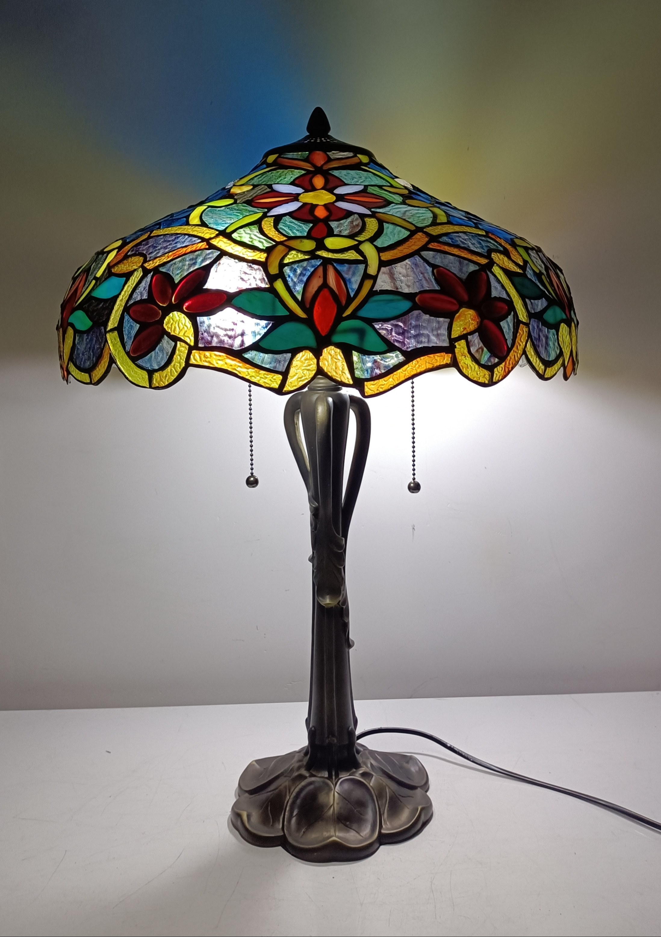 欧美式复古蒂凡尼巴洛克风蓝紫玻璃玻璃新奇特书房卧室大班台灯