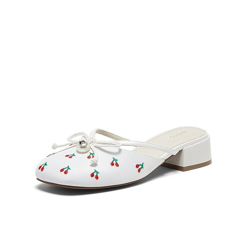 百思图2025夏季新款可爱樱桃穆勒鞋包头半拖外穿女拖鞋B3017BH5