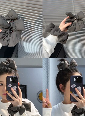 韩国泡泡棉蝴蝶结发圈高级感雾灰色蓬松枕头丸子头发绳低马尾头绳