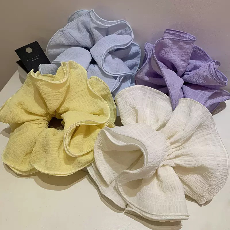 韩系温柔泡泡纱皱木耳边褶皱大肠发圈女高级感扎头发超大头花发绳