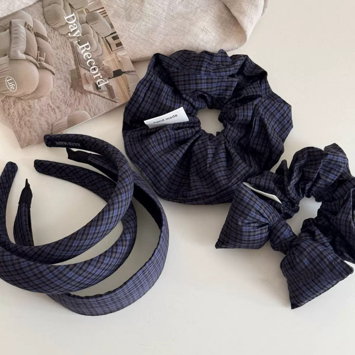 韩系蓝色格纹蝴蝶结大肠发圈女高级感高马尾盘发头绳丸子头发绳,饰品/流行首饰/时尚饰品新,发饰,淘宝优惠券,粉丝福利购,淘宝优惠卷