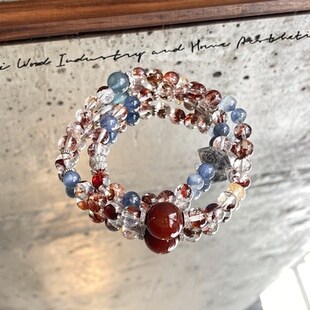 红兔毛闪灵红胶花魔鬼蓝海蓝宝蓝晶石闪灵钻双尖双圈手链手串