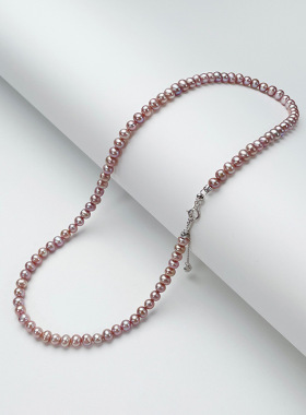 S925淡水无核紫珠4.5-5.5mm珍珠项链短款全珠链韩国版网红颈链女