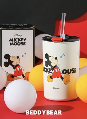 杯具熊米老鼠米奇咖啡杯保温杯不锈钢吸管杯随手杯一杯两用车载杯