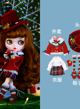 ICY DBS小布娃娃衣服可爱小香风红色圣诞节套装裙19关节ob24娃衣