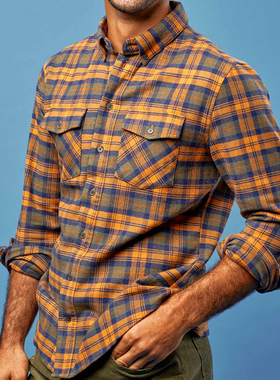 汉麻时代春秋款男士格子长袖衬衫有机棉再生涤纶绿色环保时尚休闲