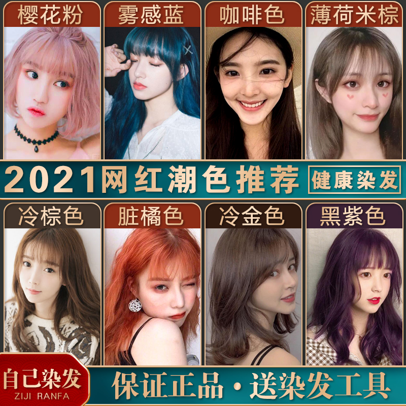 染发剂2021流行色显白奶黑茶色膏自己在家染发蓝黑泡泡沫女