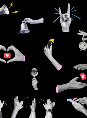 视频素材复古文艺黑白手势动作物品拍手撕纸拼贴动画MG106