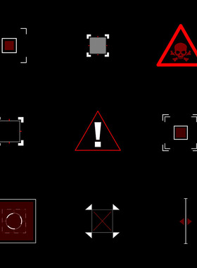 视频素材HUD目标定位几何图形红色危险叹号屏幕动画MG199