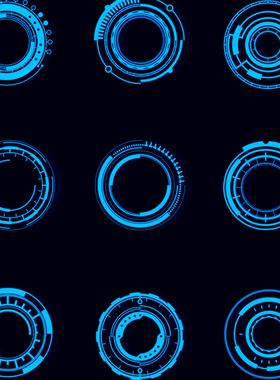 蓝色发光环形圆状扫描定位HUD科技虚拟界面动画后期素材MG052