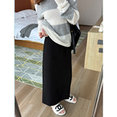 垂感显瘦直筒开叉半身裙女2025秋季 氛围感气质简约百搭a字中长裙