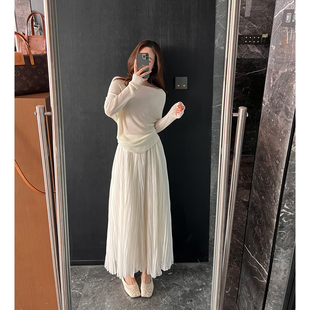 momo大姐姐纯色高腰褶皱半身裙女2026新款 温柔风休闲百搭a字纱裙