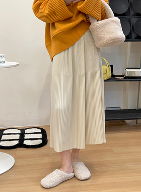 momo大姐姐夏季半身裙女2025新款百褶裙显瘦百搭垂感a字裙中长裙