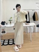 秋冬款 百褶裙白色半身裙女高腰显瘦设计感半裙气质a字裙垂感长裙
