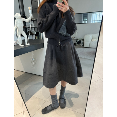休闲风加厚毛呢花苞半身裙女冬季