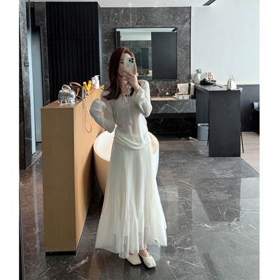 欧根纱百褶裙宽松显瘦半身裙女